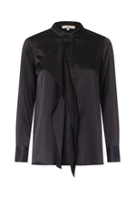 3216 Neck tie blouse Solid satin Black