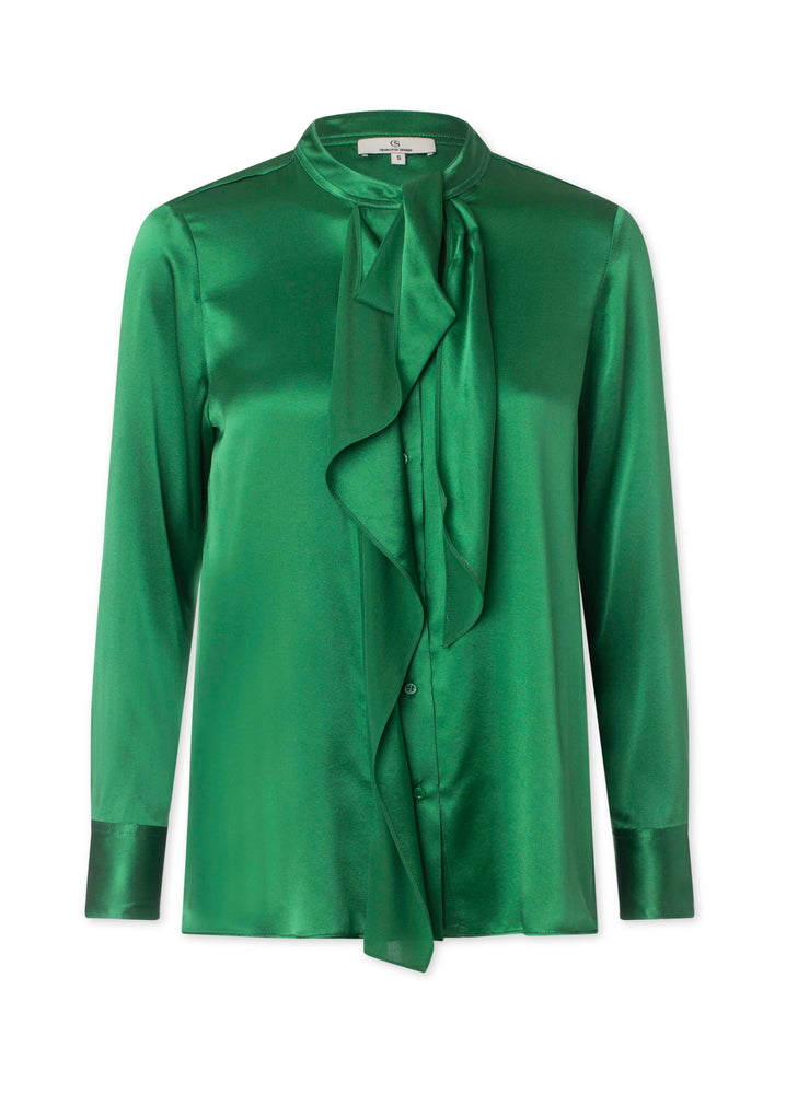 3216 Neck tie blouse Solid satin Green