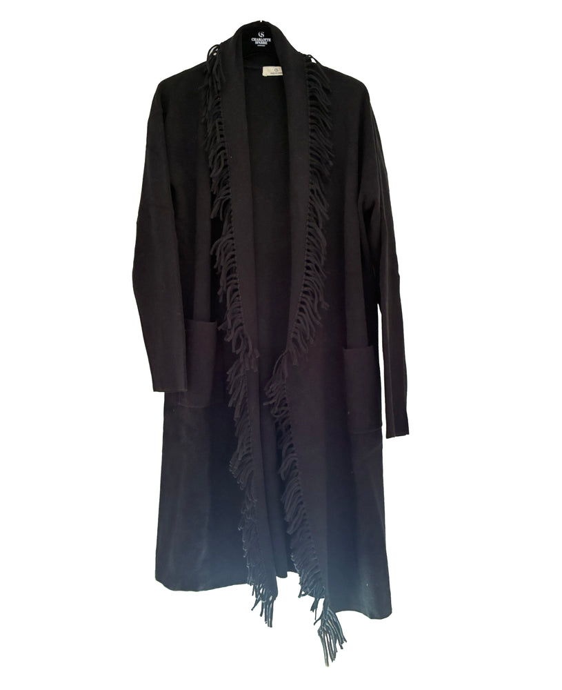 Fringe cardigan / K2903 Fringe coat - Black