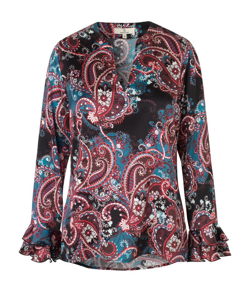 
                
                    Load image into Gallery viewer, 1824 Fairy blouse Shadow paisley Black/Blue
                
            