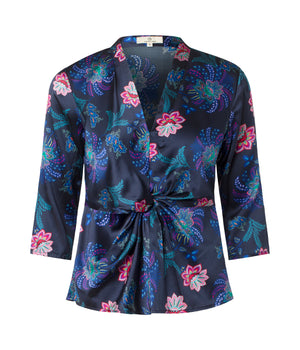 
                
                    Load image into Gallery viewer, 2012 Knot blouse Happy garden allover Blue
                
            
