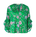 2903 Frill cuff blouse Floral fun Green