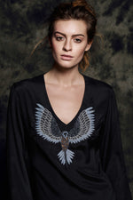 1461S V-neck blouse Mat black - Bird grey