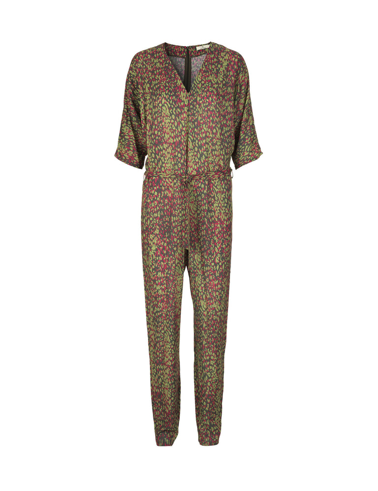 
                
                    Load image into Gallery viewer, 1253VIS Jumpsuit Mini leopard viscose Army
                
            