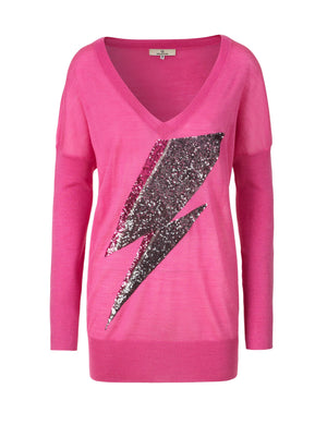 1182 Knit blouse Sequin lightning embroidery Pink